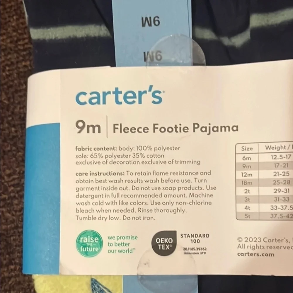 NWT Carter's 9 Months Navy and White Fleece Footie Pajama w Dinosaur